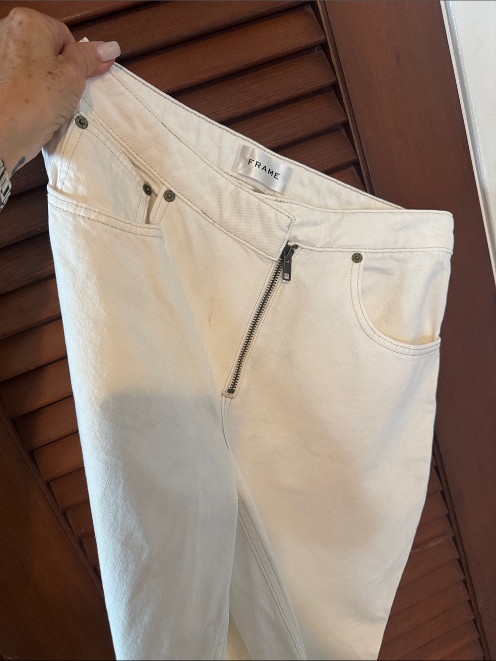 Frame Denim White Front-Zip High-Rise Jeans
